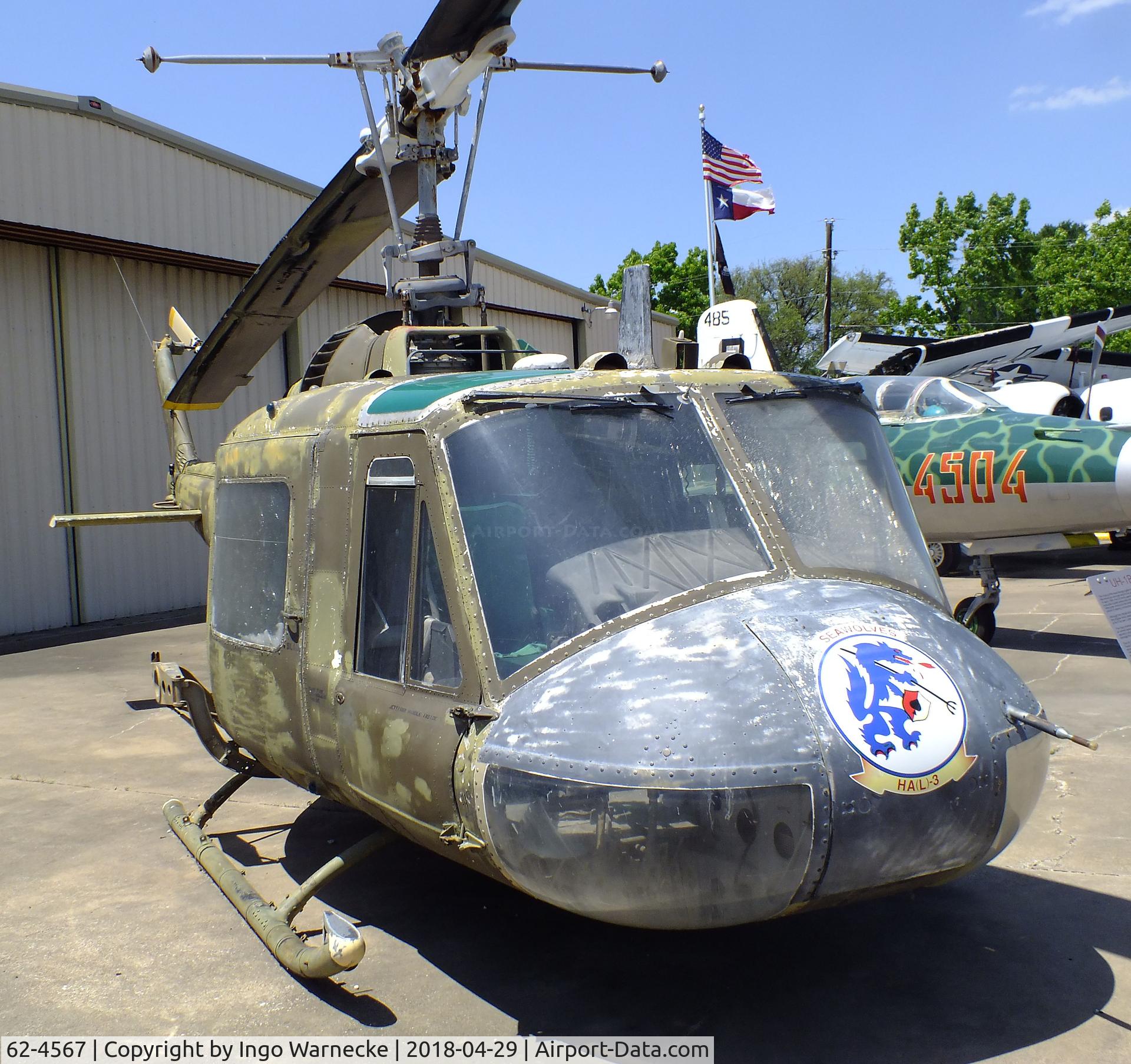 62-4567, 1962 Bell UH-1B Iroquois C/N 627, Bell UH-1B Iroquois at the Cavanaugh Flight Museum, Addison TX
