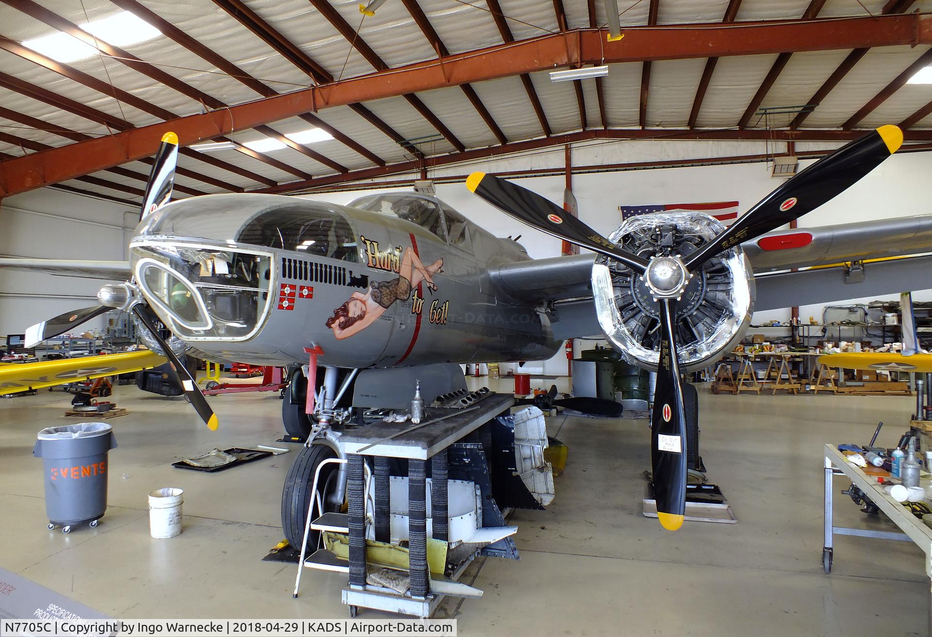 N7705C, 1944 Douglas A-26C Invader C/N 28989, Douglas A-26C Invader in the maintenance hangar at the Cavanaugh Flight Museum, Addison TX