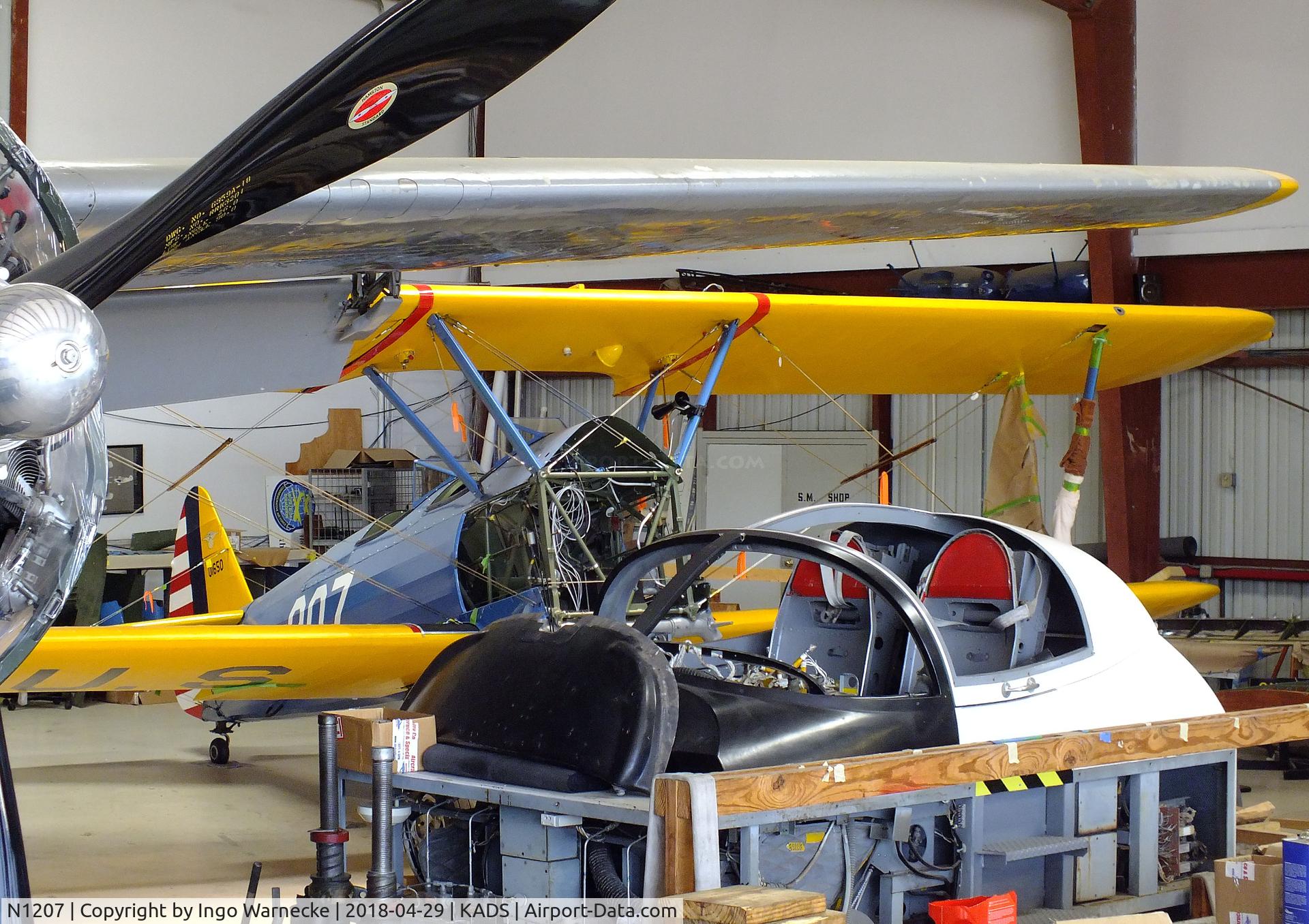 N1207, 1940 Boeing A75 C/N 75-207, Boeing (Stearman) A75 - minus engine - in the maintenance hangar at the Cavanaugh Flight Museum, Addison TX