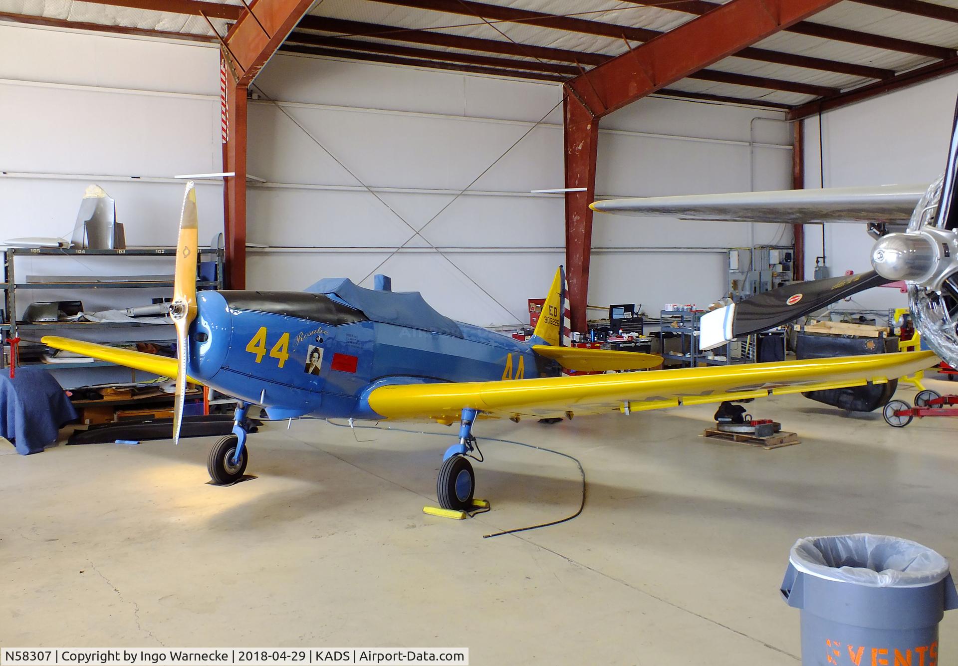 N58307, 1943 Fairchild M-62A C/N T43-5226, Fairchild M-62A (PT-19) in the maintenance hangar at the Cavanaugh Flight Museum, Addison TX