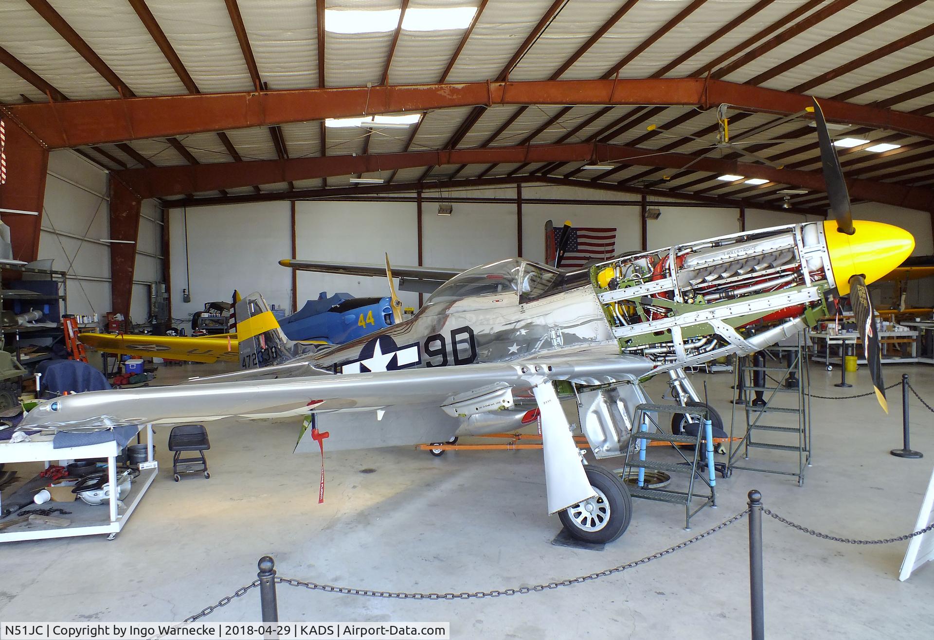 N51JC, 1944 North American P-51D Mustang C/N 122-38798, North American P-51D Mustang in the maintenance hangar at the Cavanaugh Flight Museum, Addison TX