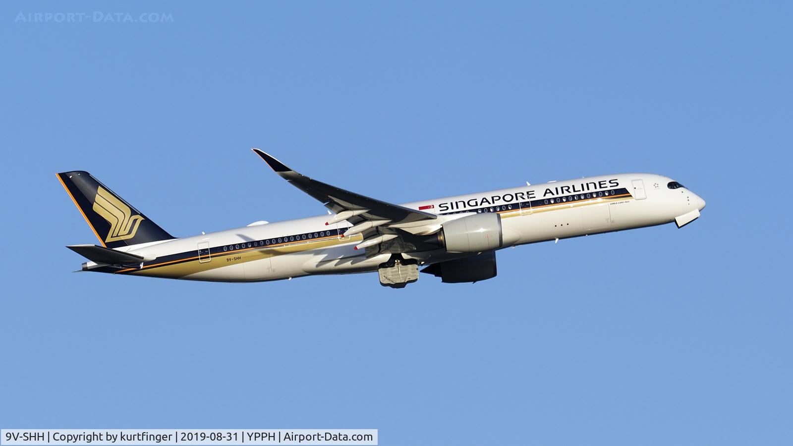9V-SHH, 2019 Airbus A350-941 C/N 316, Airbus A350-941 A359. SIA 9V-SHH departed Rwy 21 YPPH 310819.