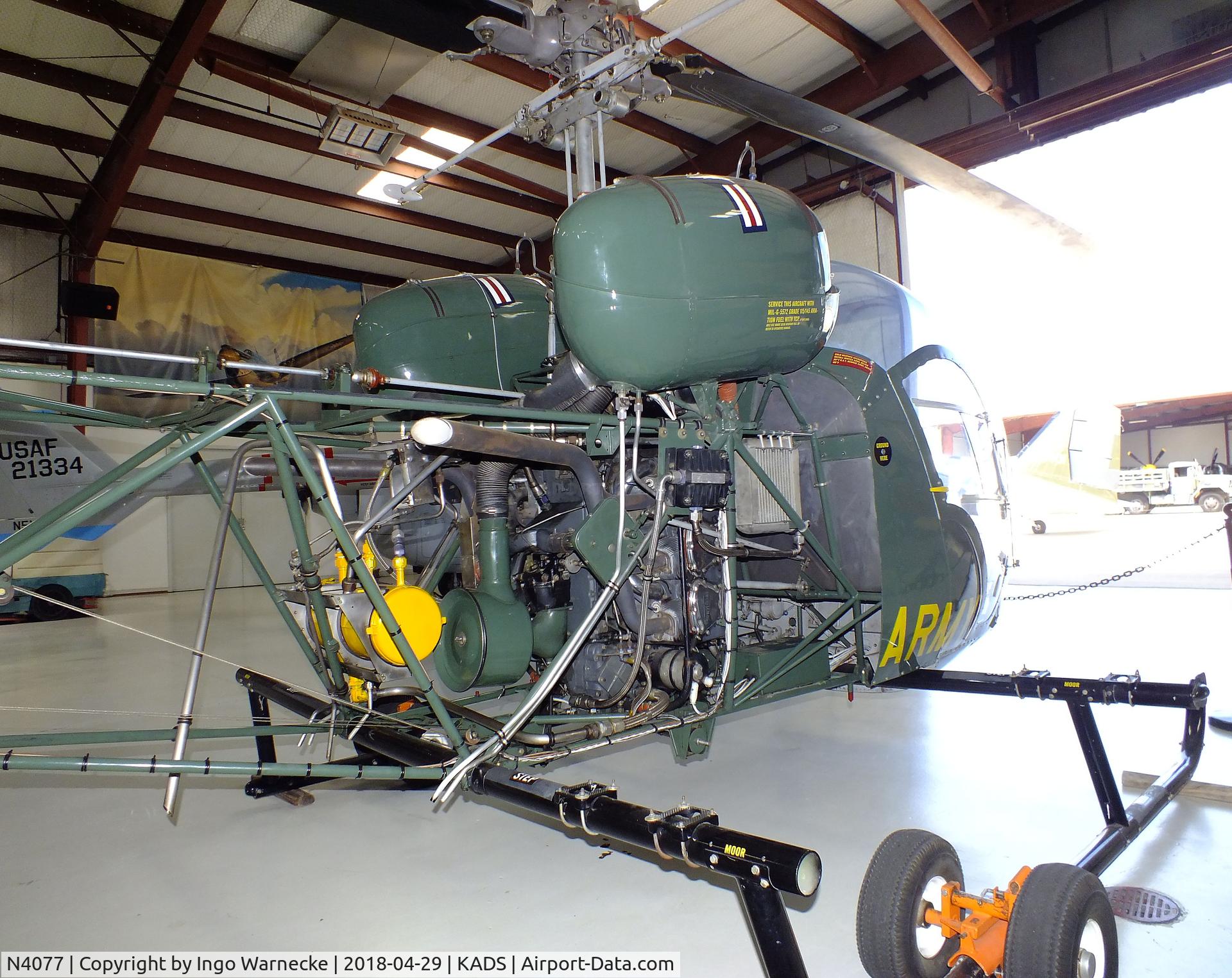 N4077, 1965 Bell 47G-3B-1 Sioux C/N 3473, Bell 47G-3B1 (OH-13S Sioux) at the Cavanaugh Flight Museum, Addison TX
