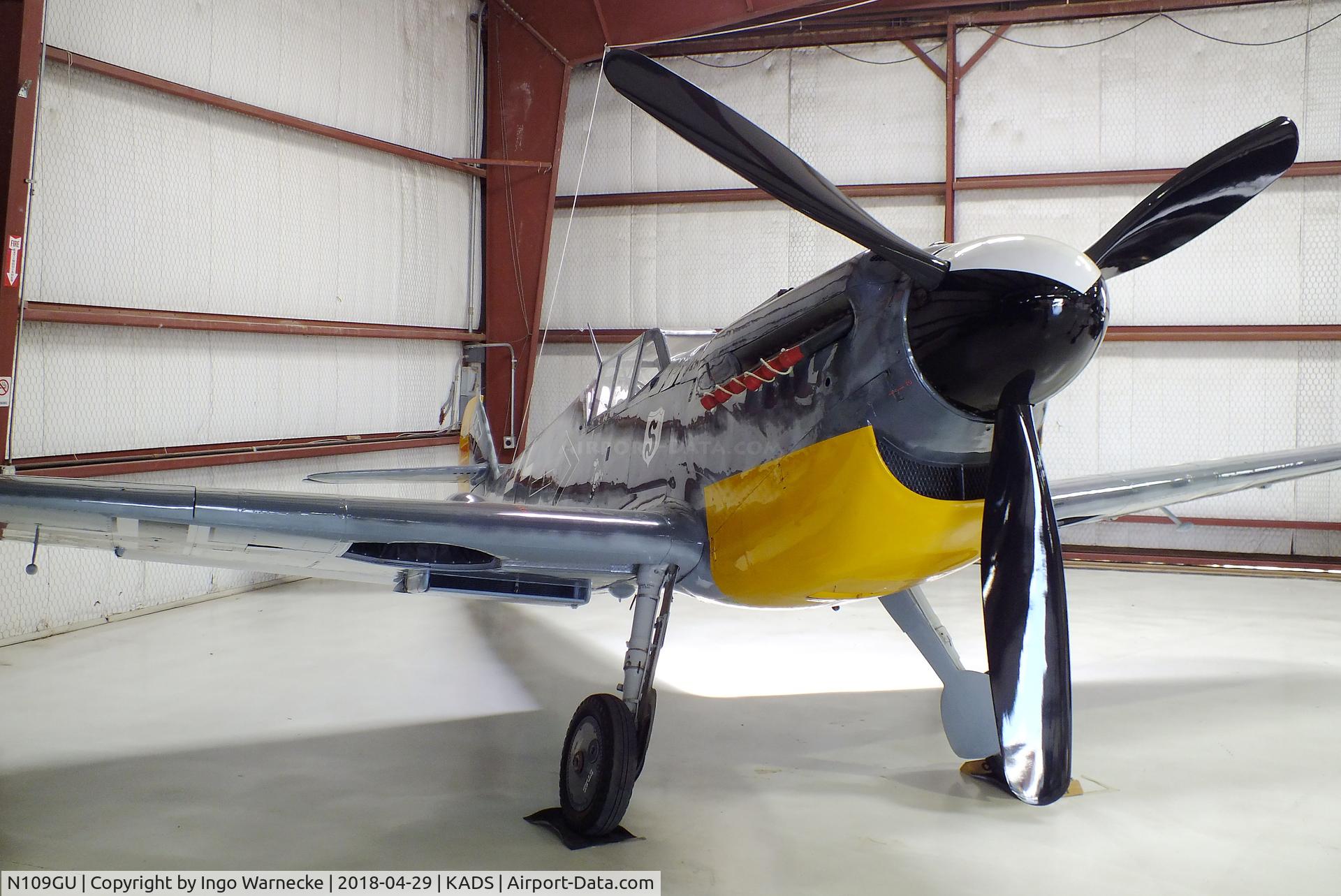 N109GU, 1958 Hispano HA-1112-M1L Buchon C/N 235, Hispano HA-1112-M1L Buchon (posing as a Bf 109) at the Cavanaugh Flight Museum, Addison TX