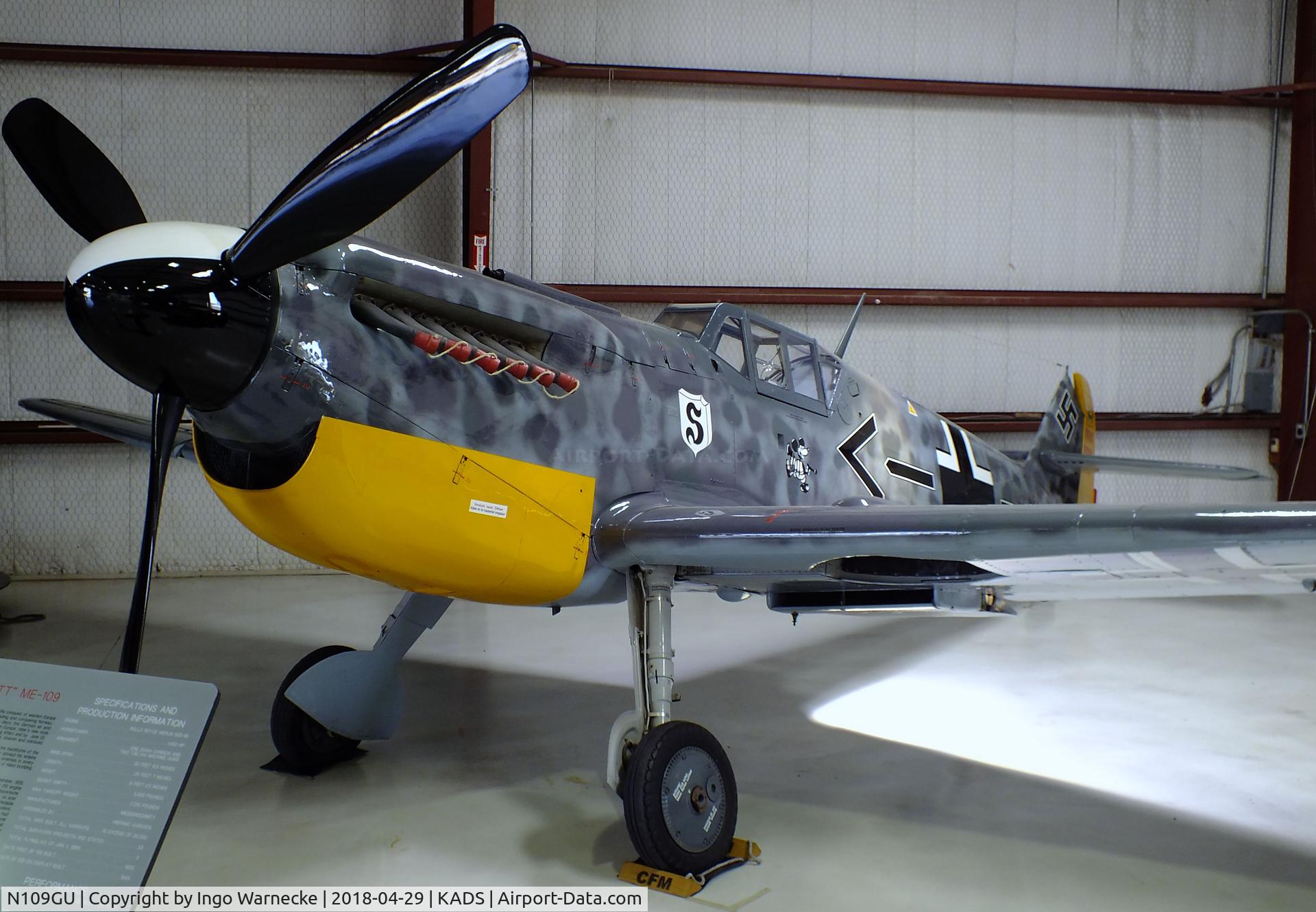 N109GU, 1958 Hispano HA-1112-M1L Buchon C/N 235, Hispano HA-1112-M1L Buchon (posing as a Bf 109) at the Cavanaugh Flight Museum, Addison TX