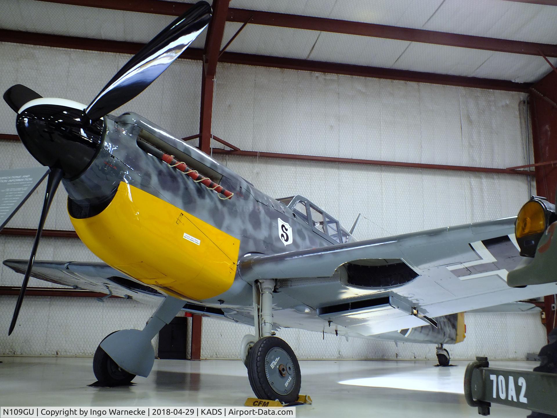 N109GU, 1958 Hispano HA-1112-M1L Buchon C/N 235, Hispano HA-1112-M1L Buchon (posing as a Bf 109) at the Cavanaugh Flight Museum, Addison TX
