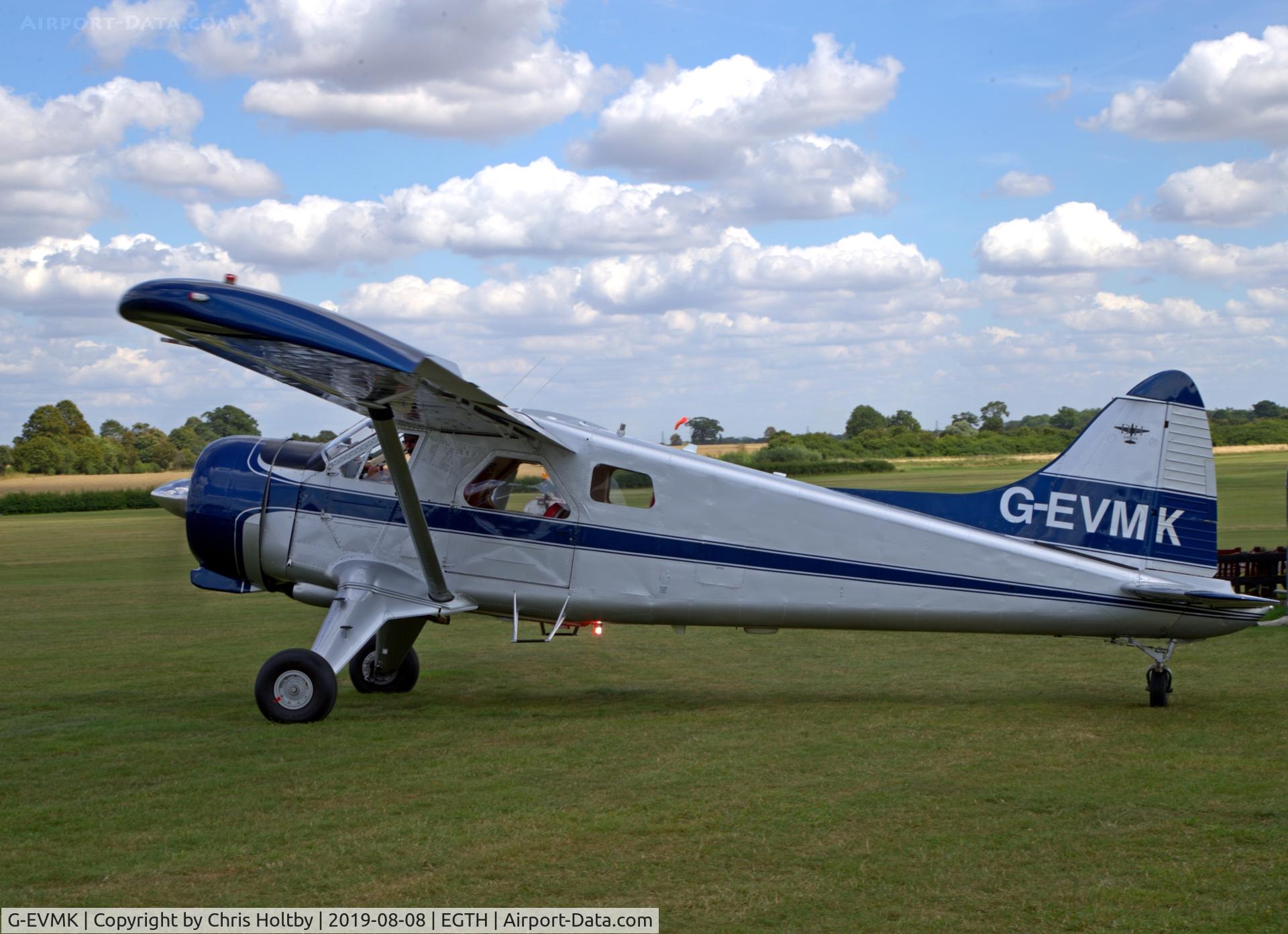G-EVMK, 1953 De Havilland Canada U-6A Beaver C/N 672, 1953 Beaver parkiing at the Gathering of Moths 2019 at Old Warden