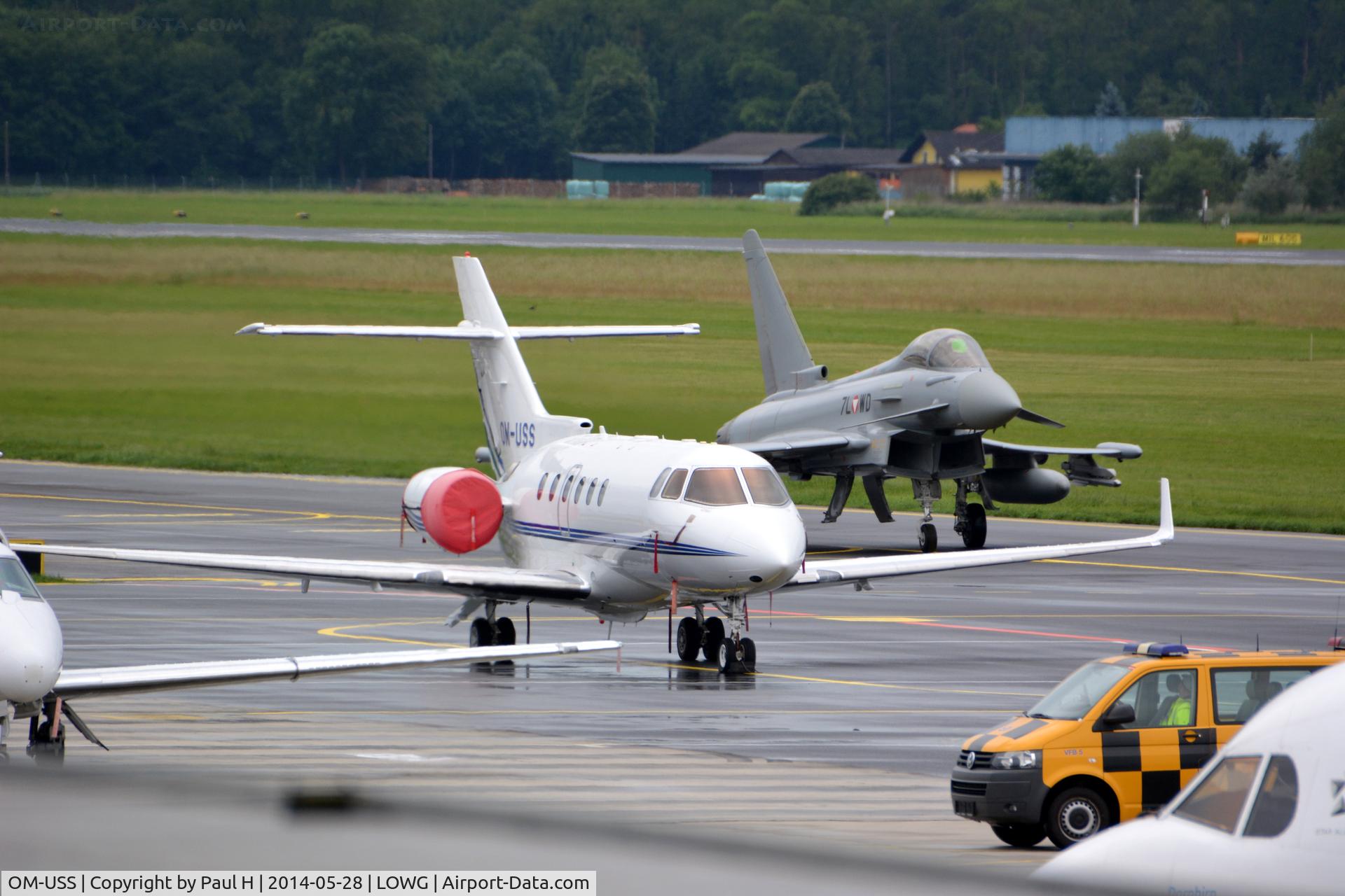 OM-USS, 2009 Raytheon Hawker 900XP C/N HA-0151, OM-USS (Hawker900XP) with an Eurofighter of the Austrian AF at LOWG