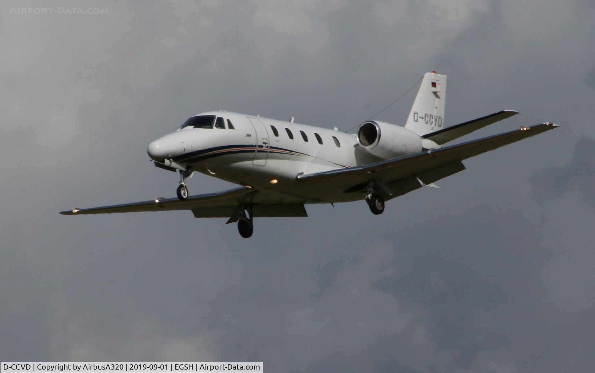 D-CCVD, 2008 Cessna 560XL Citation Excel XLS C/N 560-5784, Arriving on Rwy 27 at Norwich