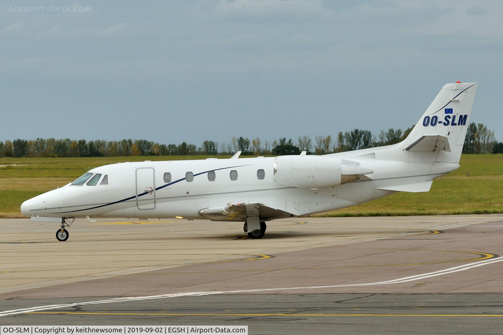 OO-SLM, 2008 Cessna 560XL Citation XLS C/N 560-5781, Arriving at Norwich from Brussles.