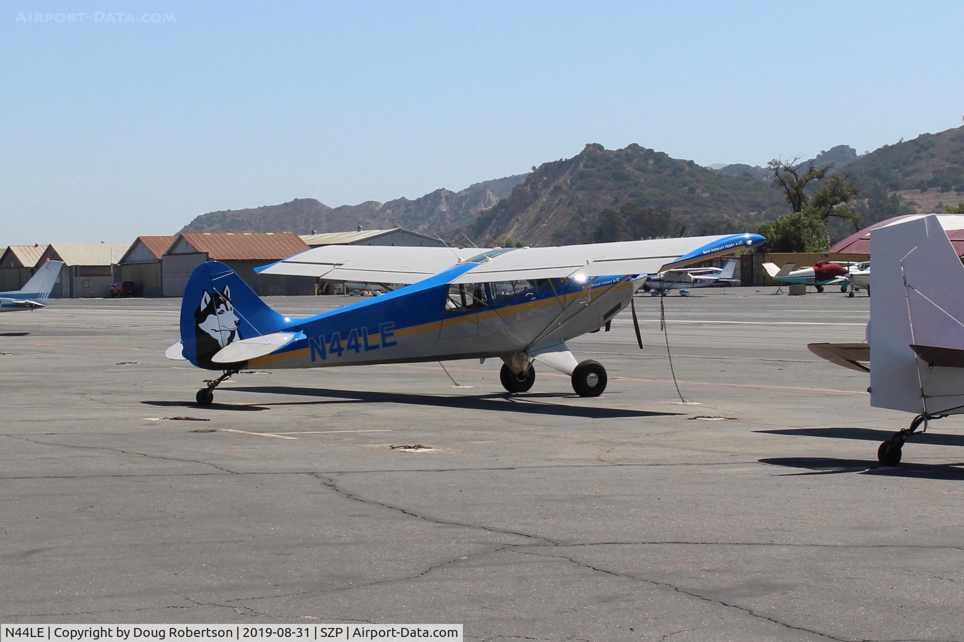 N44LE, 2009 Aviat A-1C-180 Husky C/N 3058, 2009 AVIAT A-!C-180 HUSKY, Lycoming O-360-A1P 180 Hp, nice tail art, on Transient Ramp-return visitor