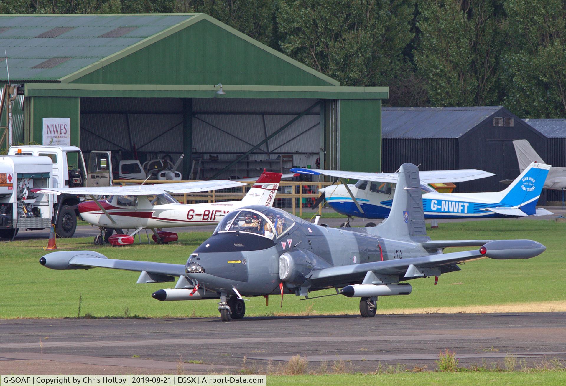 G-SOAF, 1986 BAC 167 Strikemaster Mk.82A C/N 425, ex-Omani Air Force (425) BAC Strikemaster now parked at North Weald