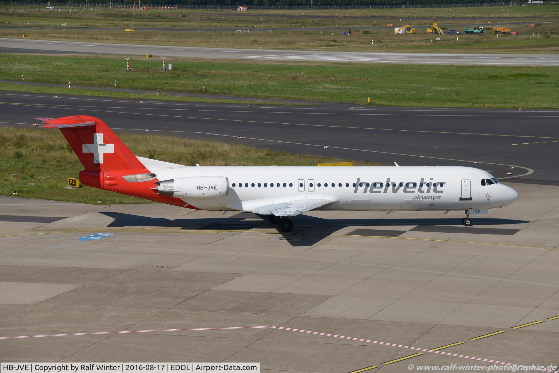 HB-JVE, 1993 Fokker 100 (F-28-0100) C/N 11459, Fokker F100 F28-0100 - 2L OAW Helvetic - 11459 - HB-JVE - 17.08.2016 - DUS