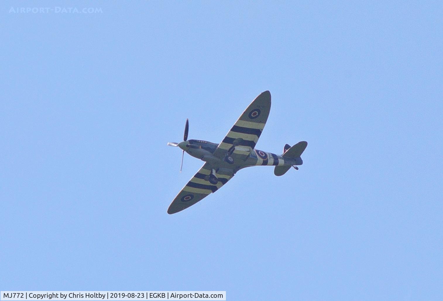 MJ772, 1943 Supermarine 361 Spitfire IX C/N CBAF.7269, 1943 T9 Spitfire over Keston near Biggin Hill. Now bearing 340 (Free French) Squadron code letters and the cross of Lorraine & used for pleasure flights from Biggin Hill (at eye-watering rates!)