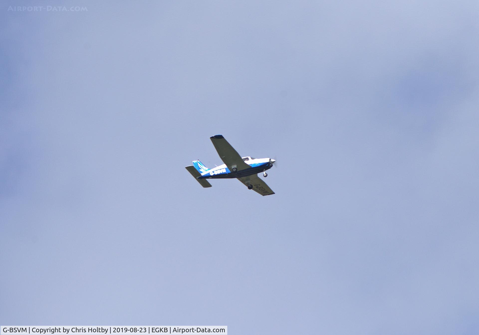 G-BSVM, 1981 Piper PA-28-161 Cherokee Warrior II C/N 28-8116173, In her new blue Falcon Flying Services livery over Biggin Hill