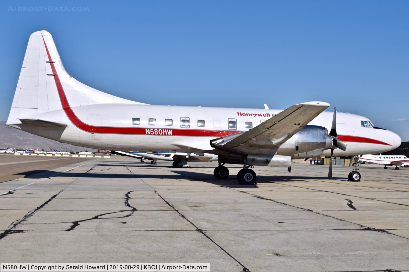 N580HW, 1952 Convair CV-340-31 (CV-580) C/N 2, Parked on the south GA ramp. Soon to be retired to a museum in British Columbia. Used for research flights by Honeywell Corp.