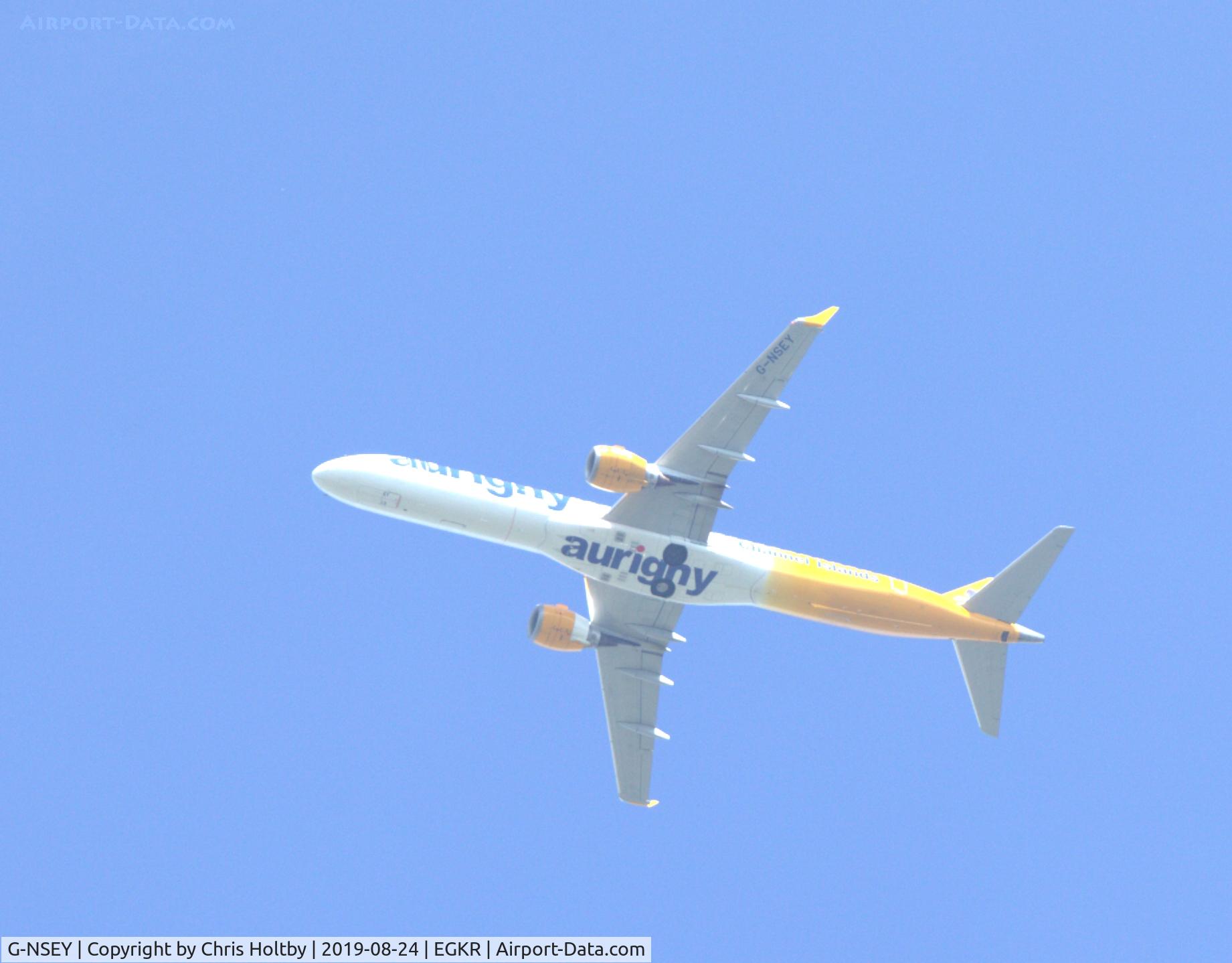 G-NSEY, 2014 Embraer 195STD (ERJ-190-200STD) C/N 19000671, Over Redhill from Gatwick Airport