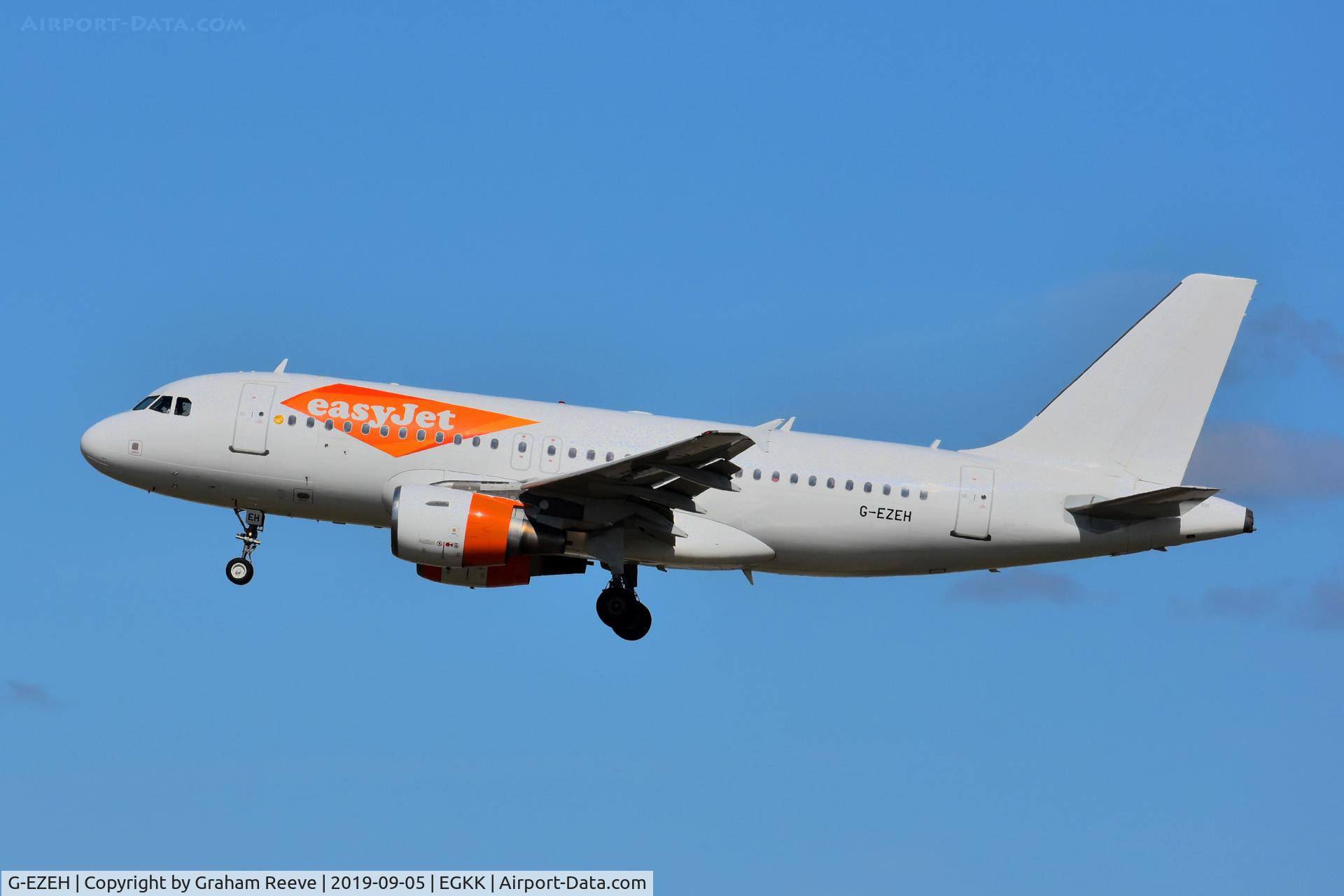 G-EZEH, 2004 Airbus A319-111 C/N 2184, Landing at Gatwick.