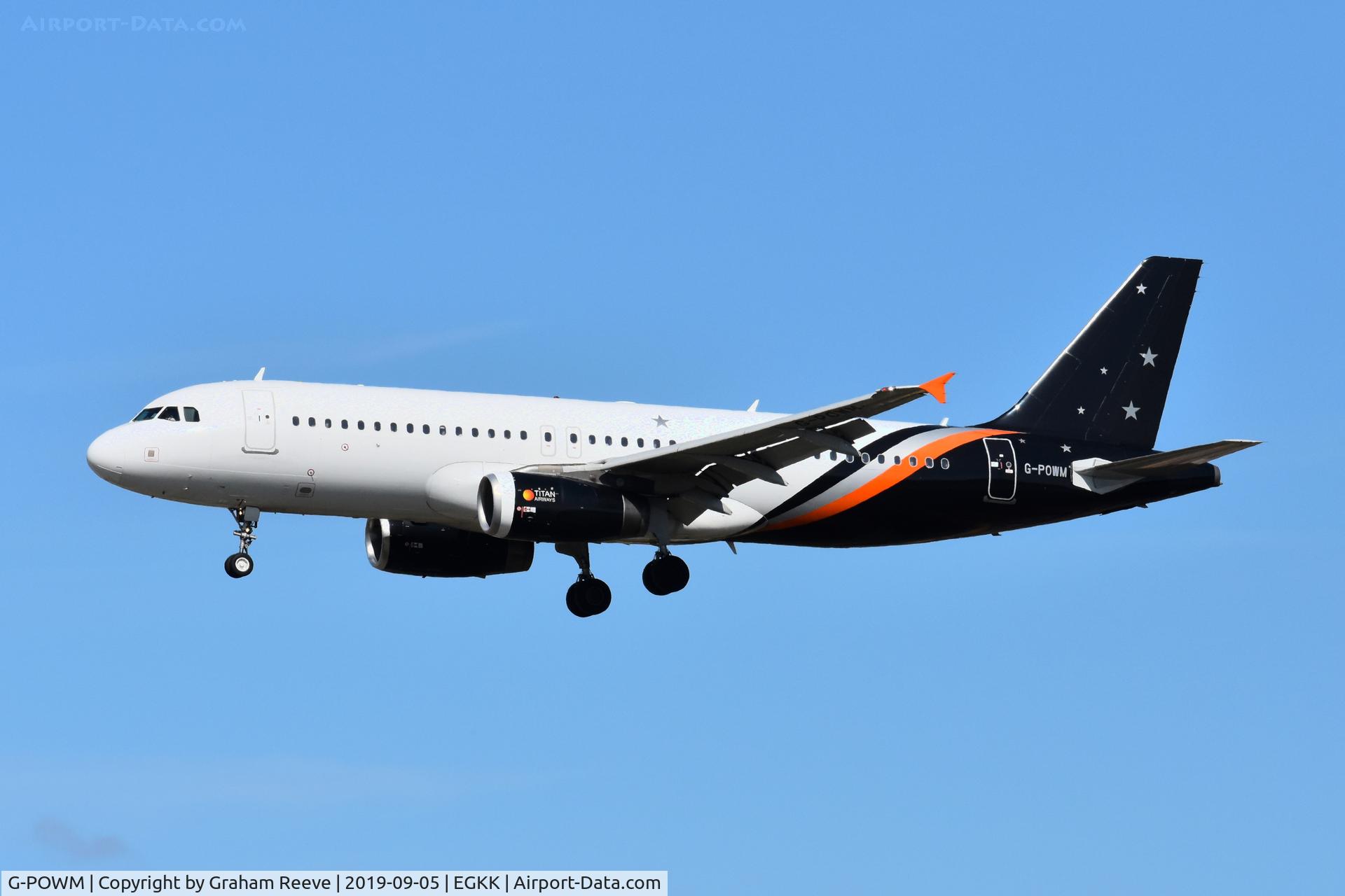 G-POWM, 2005 Airbus A320-232 C/N 2564, Landing at Gatwick.