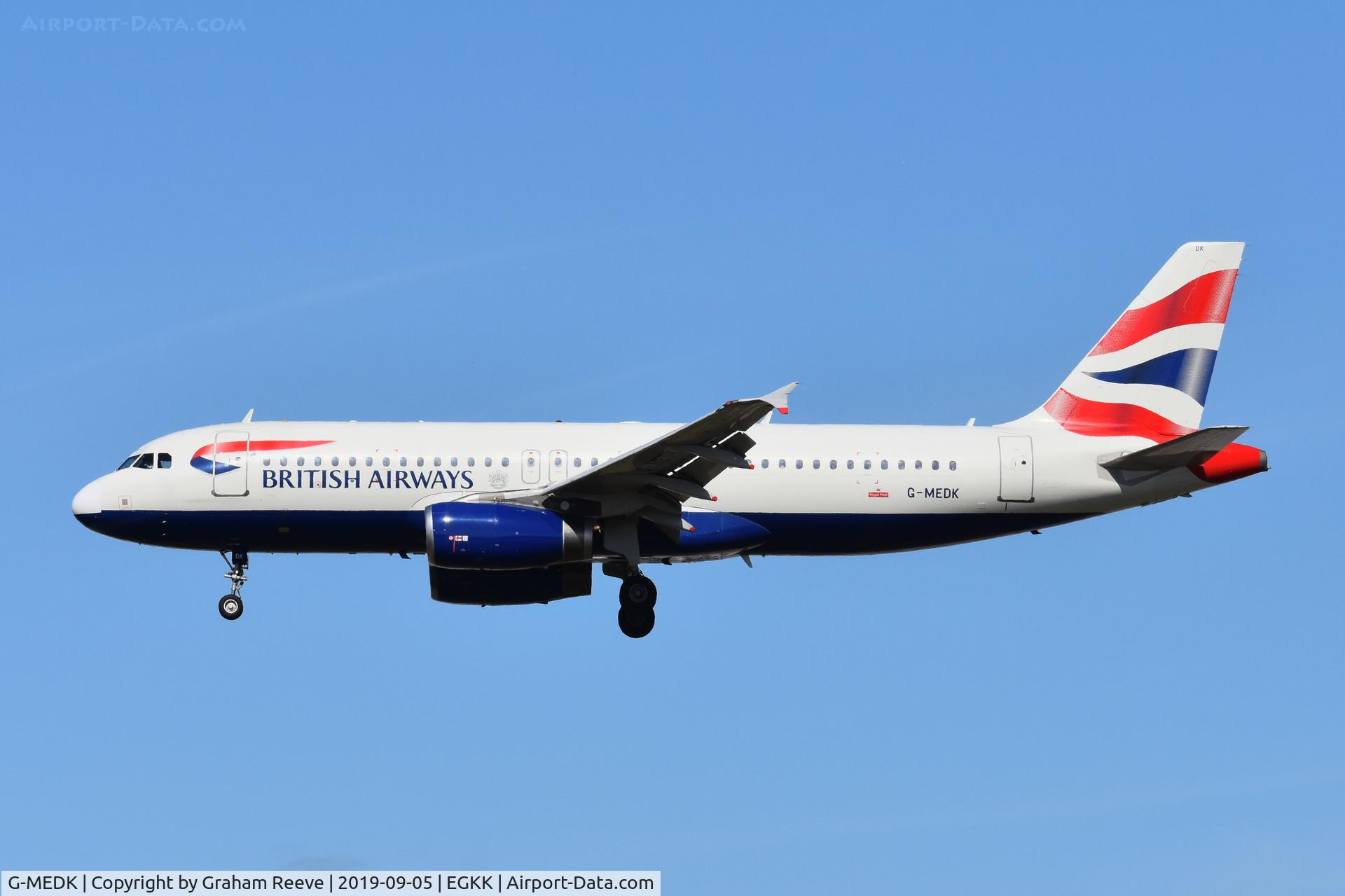 G-MEDK, 2005 Airbus A320-232 C/N 2441, Landing at Gatwick.