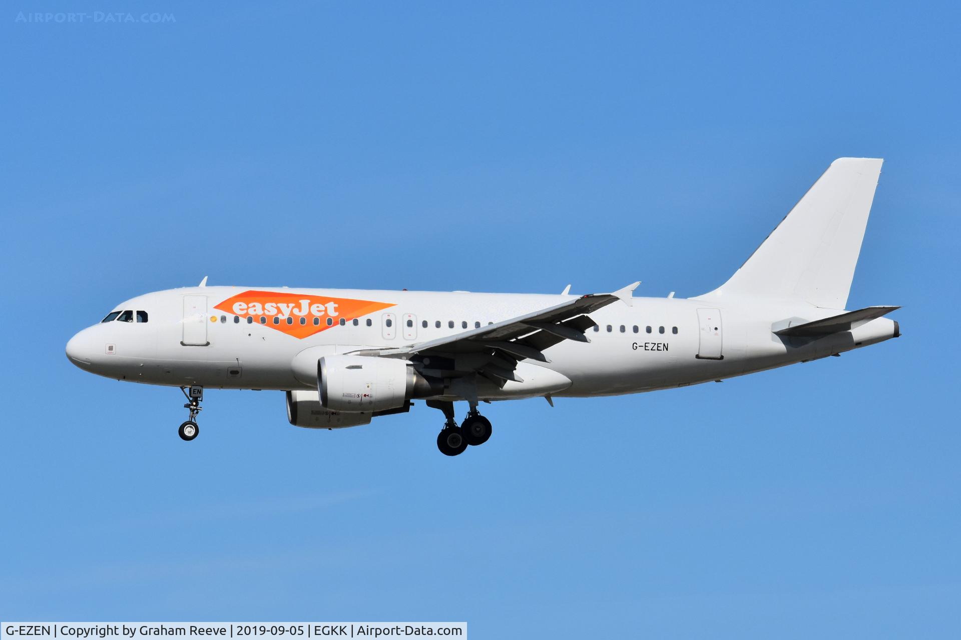 G-EZEN, 2004 Airbus A319-111 C/N 2245, Landing at Gatwick.