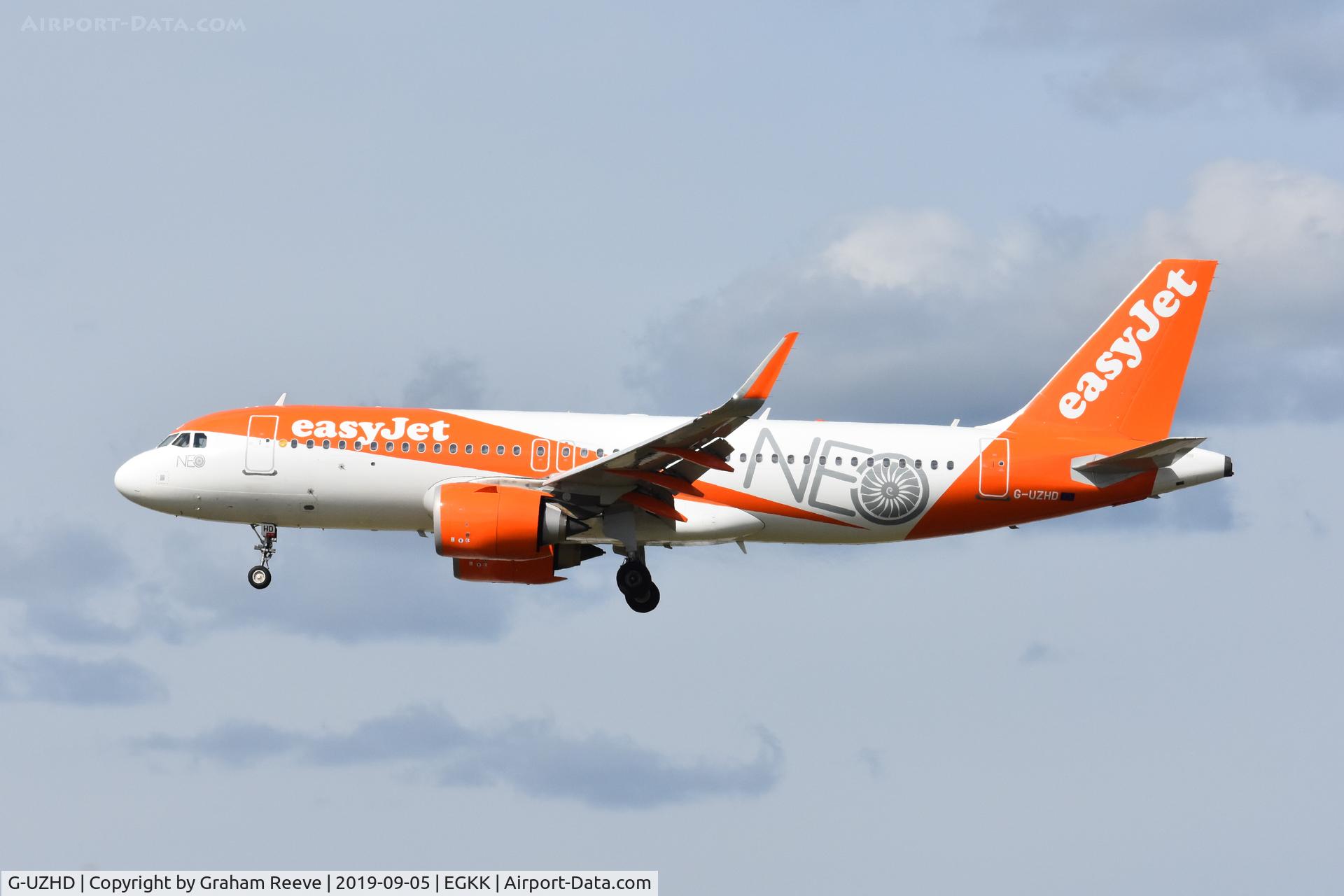 G-UZHD, 2017 Airbus A320-251NEO C/N 7841, Landing at Gatwick.
