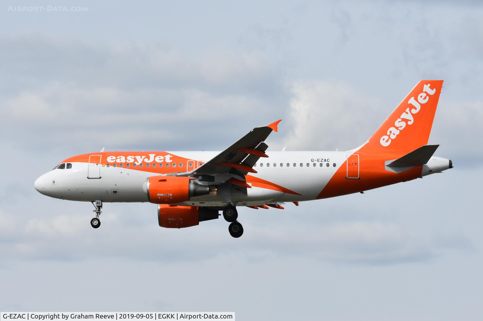G-EZAC, 2006 Airbus A319-111 C/N 2691, Landing at Gatwick.