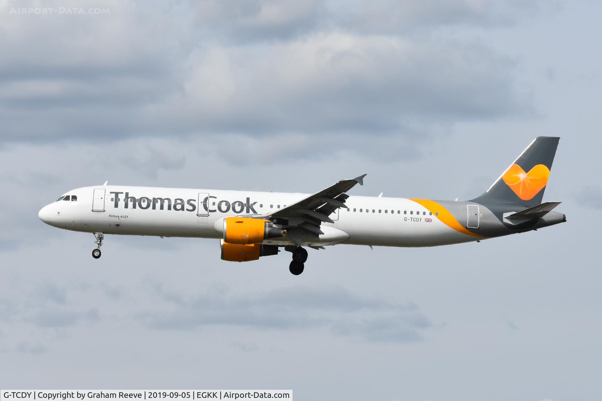 G-TCDY, 2002 Airbus A321-213 C/N 1881, Landing at Gatwick.