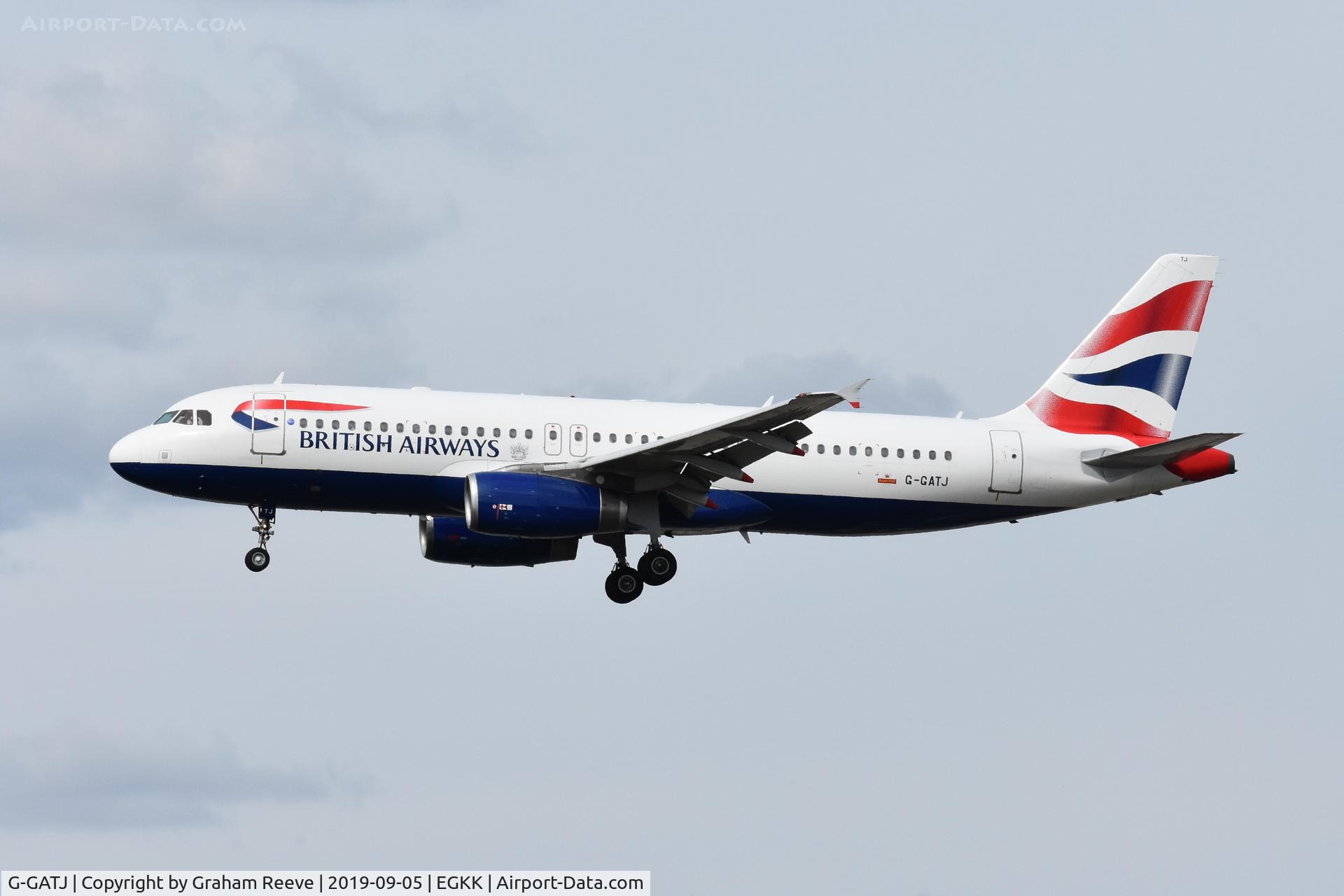 G-GATJ, 2001 Airbus A320-233 C/N 1509, Landing at Gatwick.