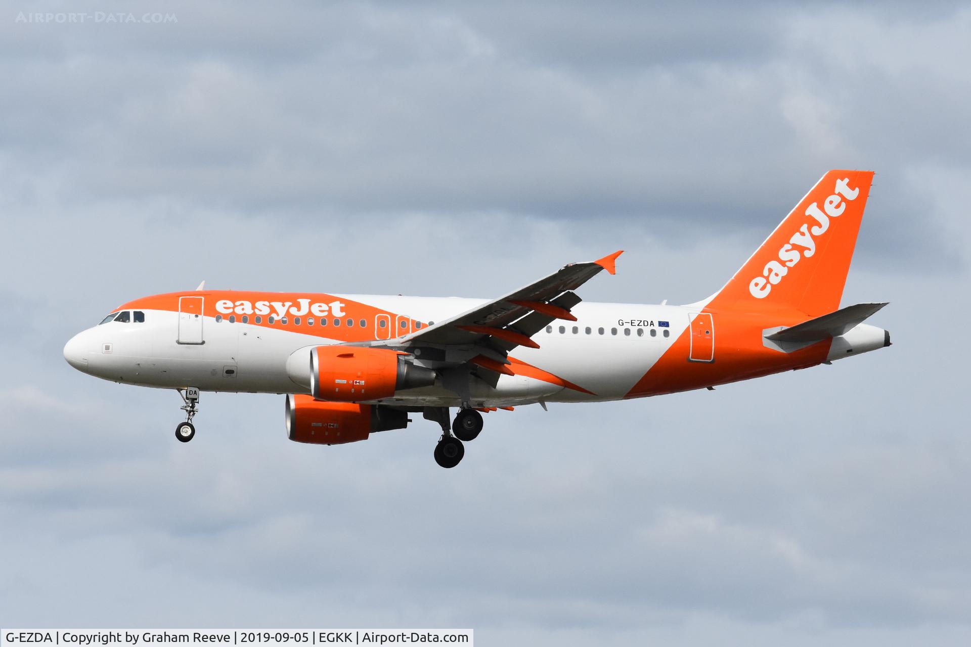 G-EZDA, 2008 Airbus A319-111 C/N 3413, Landing at Gatwick.