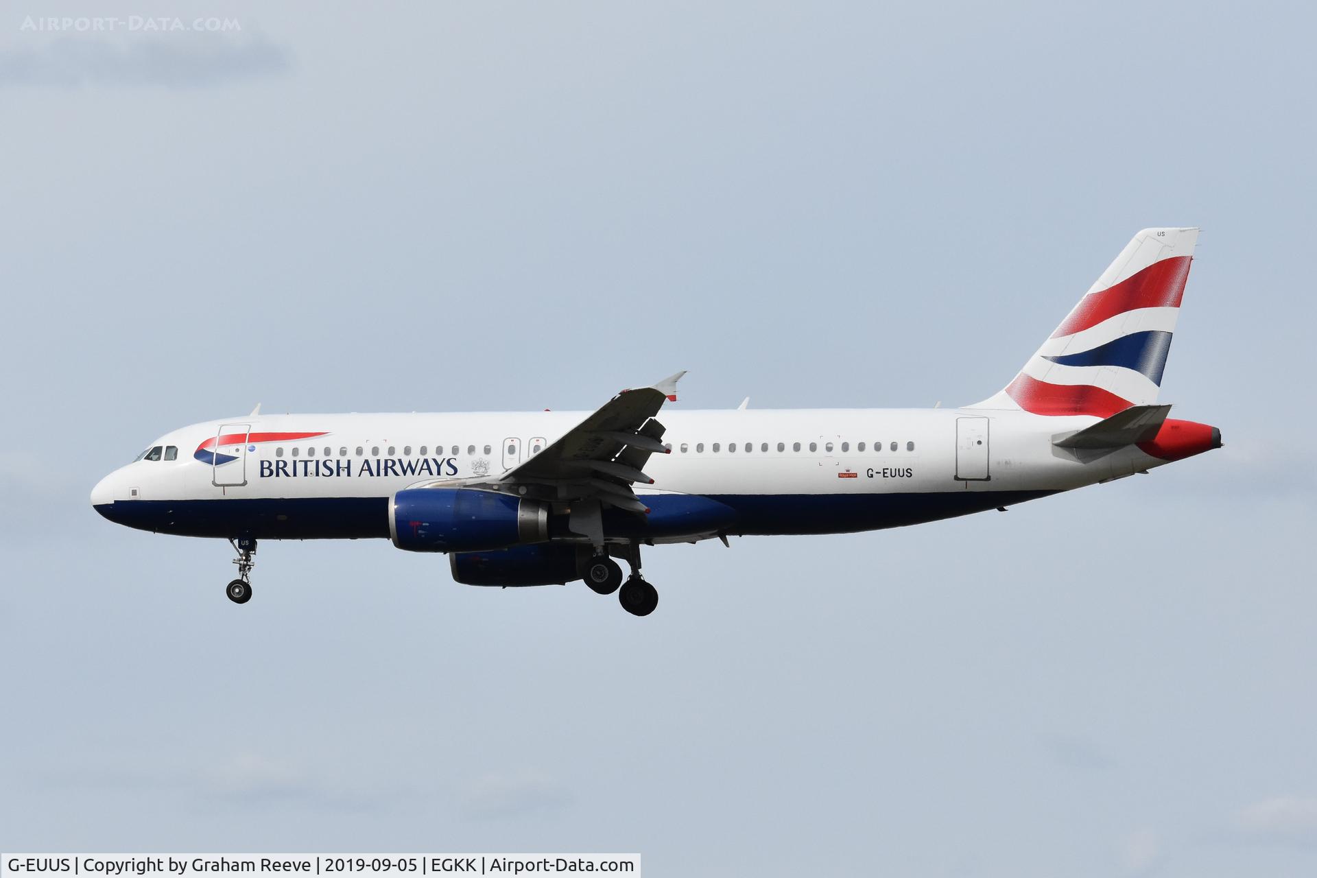 G-EUUS, 2007 Airbus A320-232 C/N 3301, Landing at Gatwick.