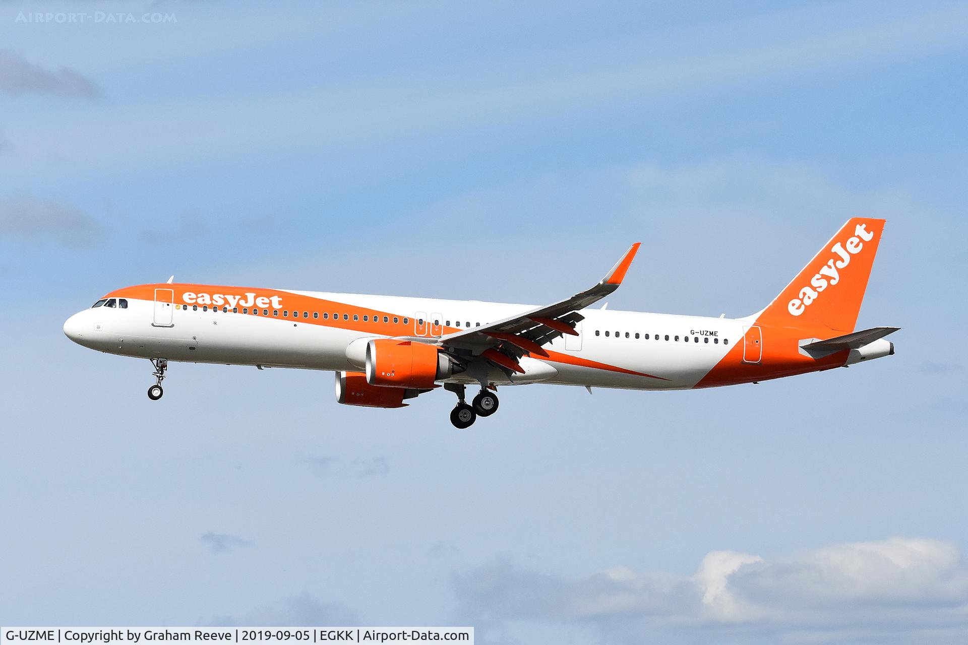 G-UZME, 2018 Airbus A321-251NX C/N 8454, Landing at Gatwick.