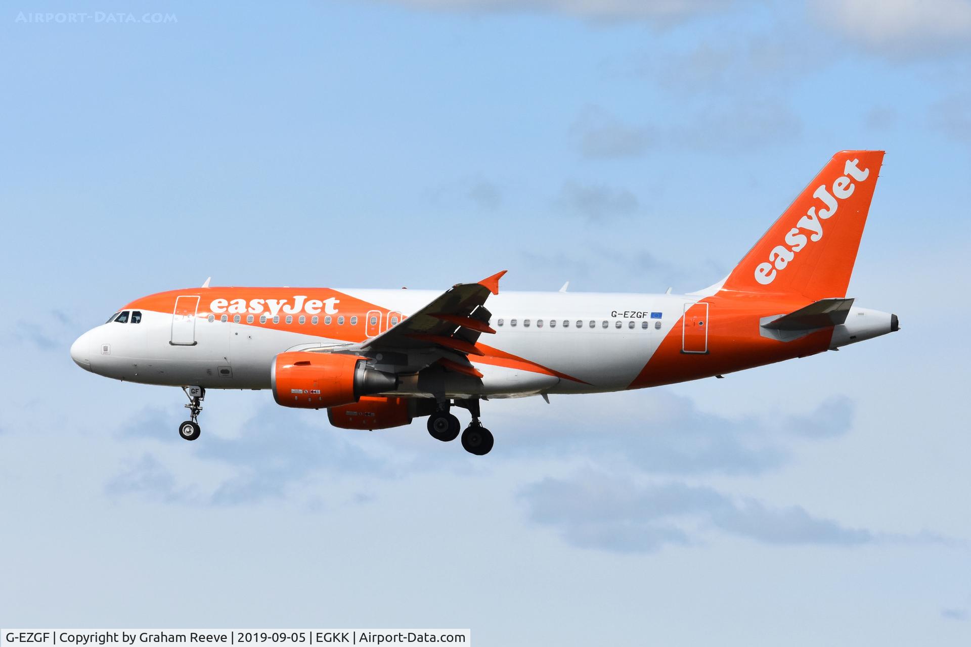 G-EZGF, 2011 Airbus A319-111 C/N 4635, Landing at Gatwick.