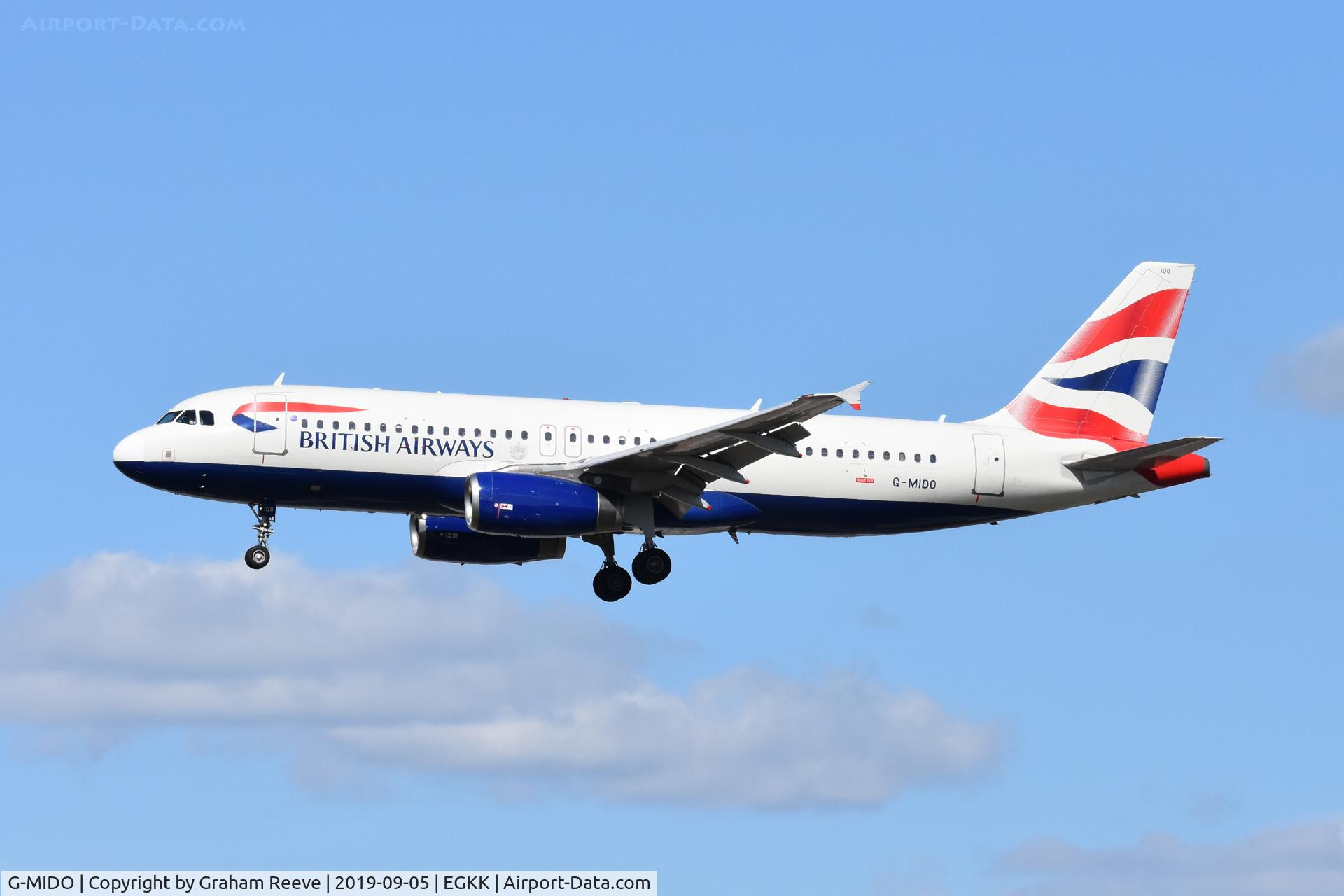 G-MIDO, 2002 Airbus A320-232 C/N 1987, Landing at Gatwick.