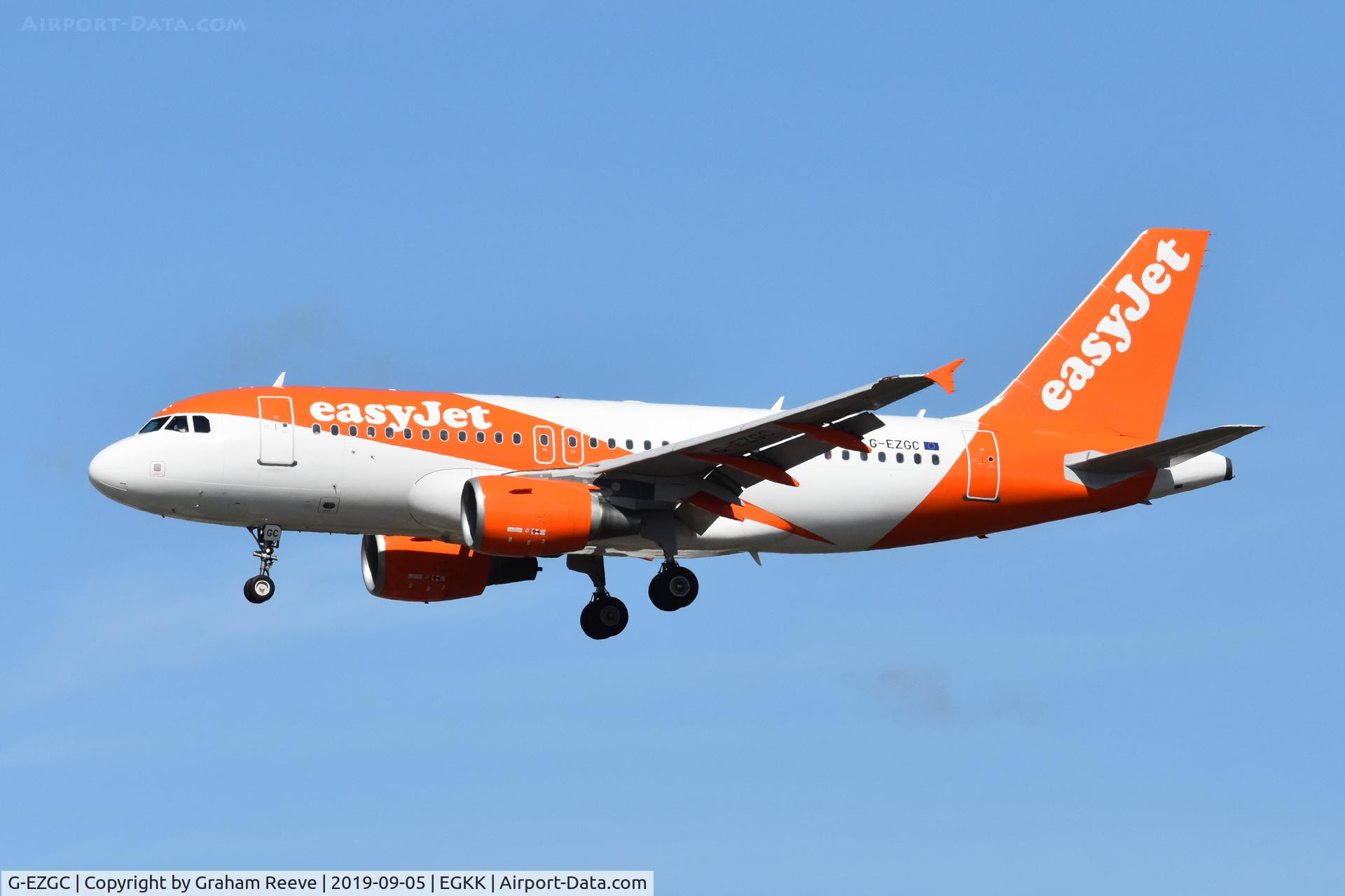 G-EZGC, 2010 Airbus A319-111 C/N 4444, Landing at Gatwick.
