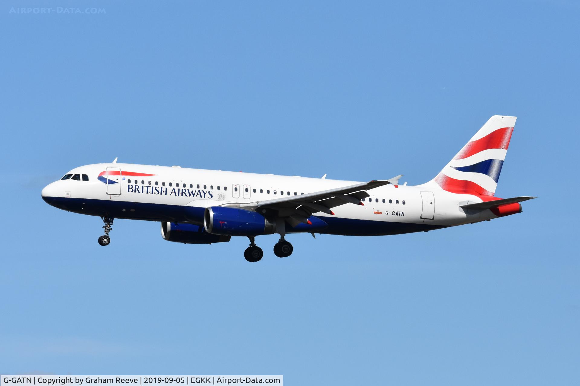 G-GATN, 2001 Airbus A320-232 C/N 1613, Landing at Gatwick.
