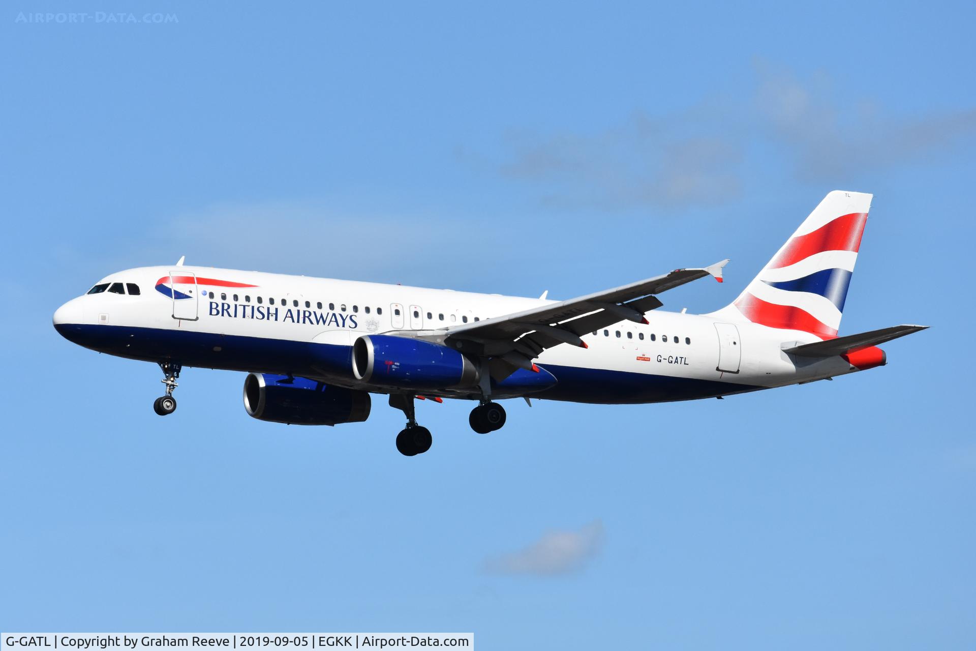 G-GATL, 2002 Airbus A320-233 C/N 1834, Landing at Gatwick.