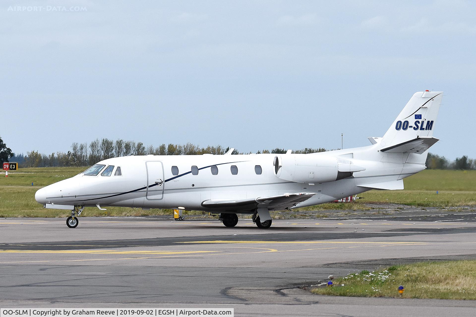 OO-SLM, 2008 Cessna 560XL Citation XLS C/N 560-5781, Just landed at Norwich.