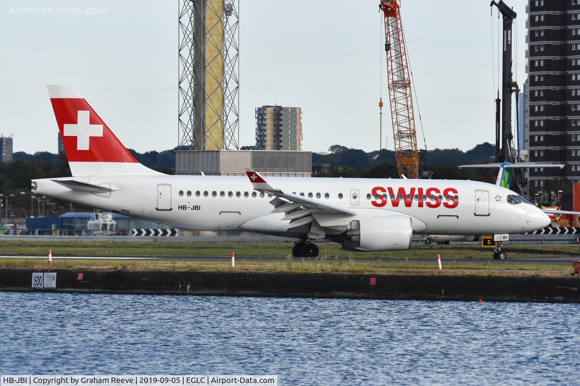 HB-JBI, 2019 Airbus A220-100 C/N 50018, Just landed at London City Airport.