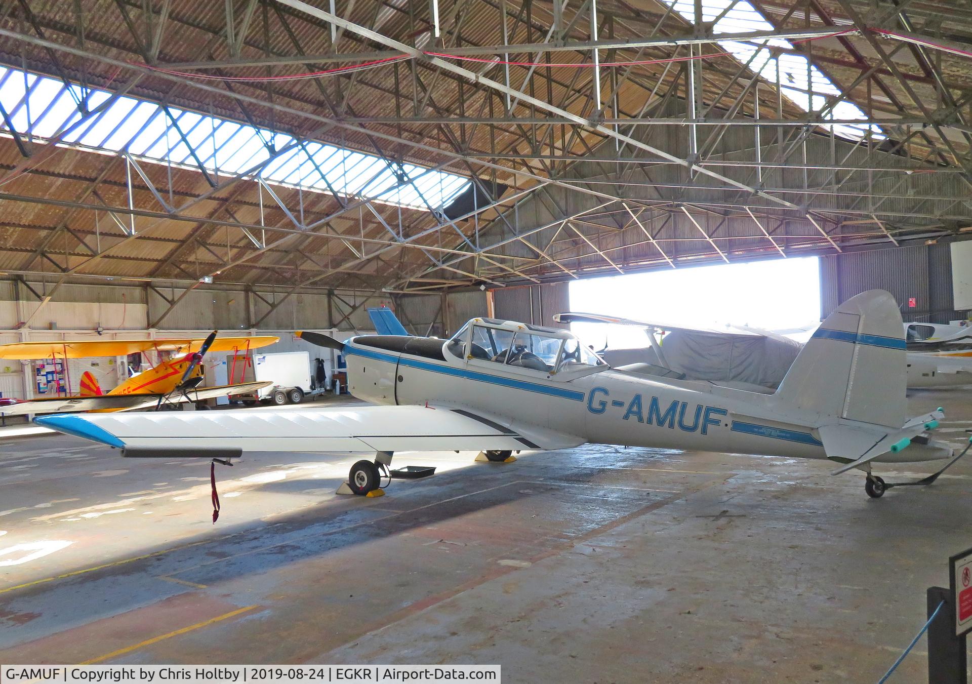 G-AMUF, 1952 De Havilland DHC-1 Chipmunk 21 C/N C1/0832, Hangared at her base in Redhill - on view via the Pilot's Hub cafe