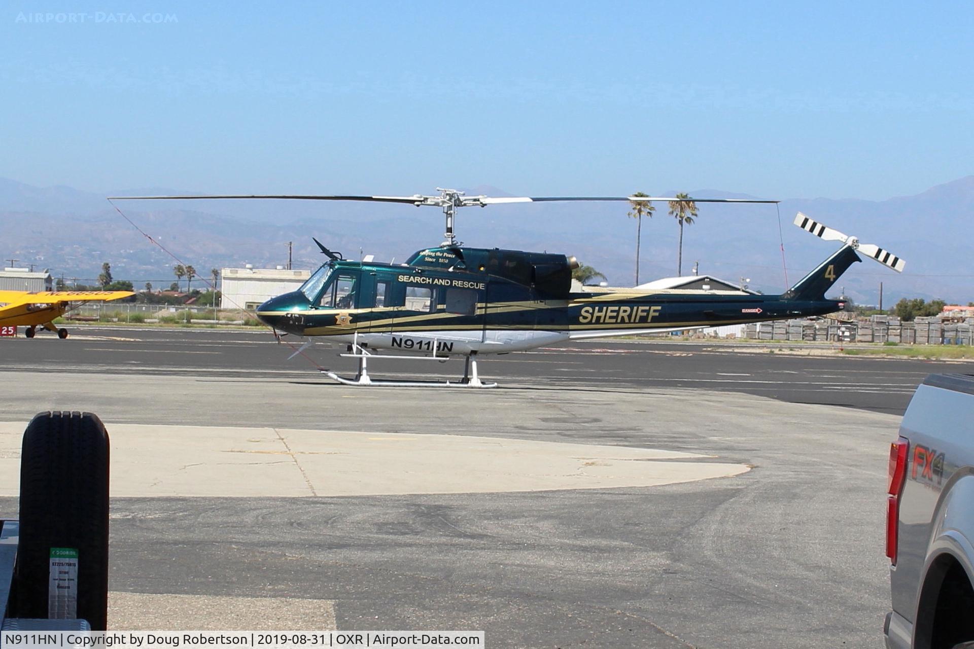 N911HN, Bell UH-1N Iroquois C/N 31627, Bell Model 212 TWIN TWO-TWELVE (UH-1N IROQUOIS) formerly US Marine Corps, P&W PT6T-3 TWIN PAC of 1,800 SHp. of Santa Barbara County Sheriff #4, local SB dive boat night fire/sinking 34 dead, 1 missing, 5 saved, At ASPEN HELICOPTERS ramp