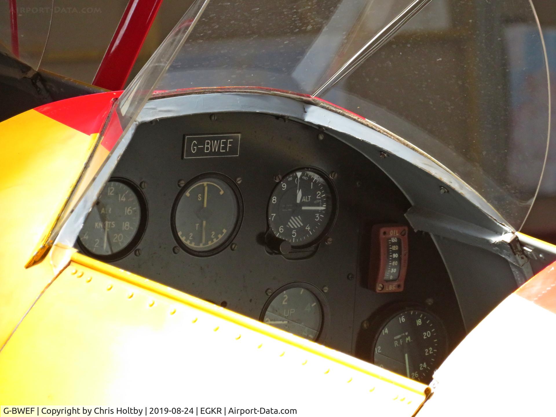 G-BWEF, 1946 Stampe-Vertongen SV-4C C/N 208, Cockpit view of the 1946 Stampe-Vertongen in the hangar at Redhill