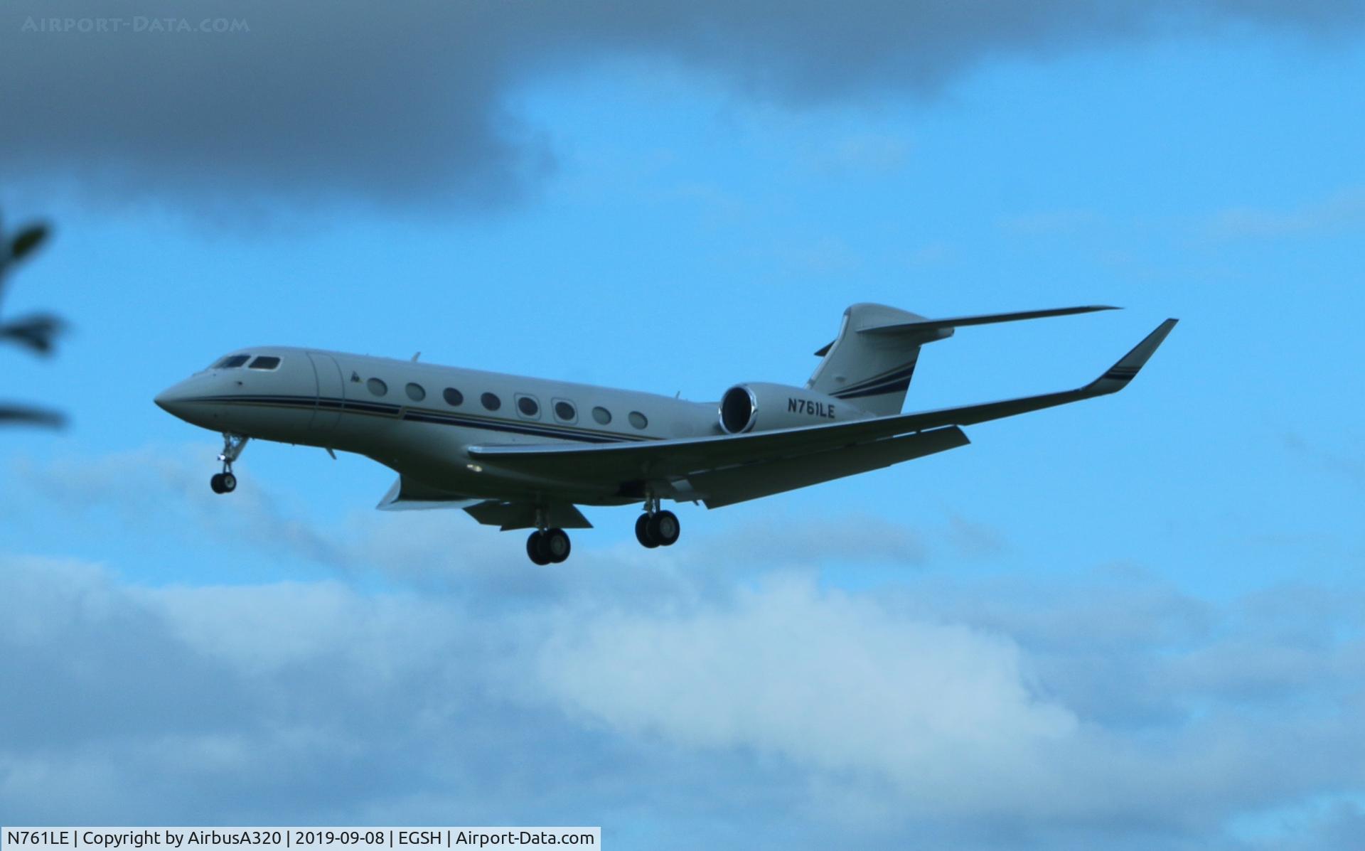 N761LE, 2014 Gulfstream Aerospace G650 (G-VI) C/N 6108, Arriving at Norwich