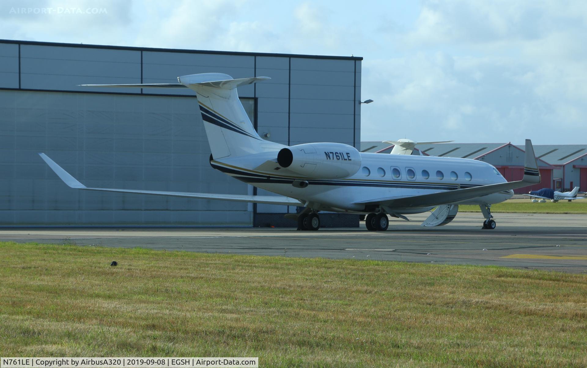 N761LE, 2014 Gulfstream Aerospace G650 (G-VI) C/N 6108, Parked on Saxon ramp at Norwich