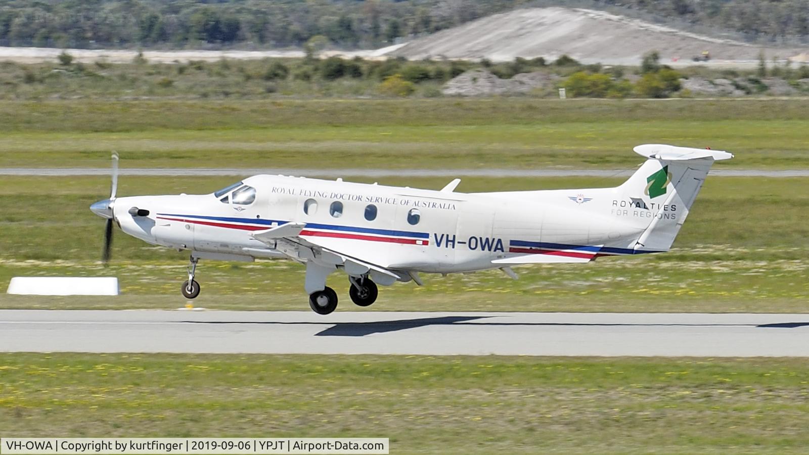 VH-OWA, 2009 Pilatus PC-12/47E C/N 1105, Pilatus PC-12/47E. RFDSWA VH-OWA, departing runway 06L, YPJT 060919.
