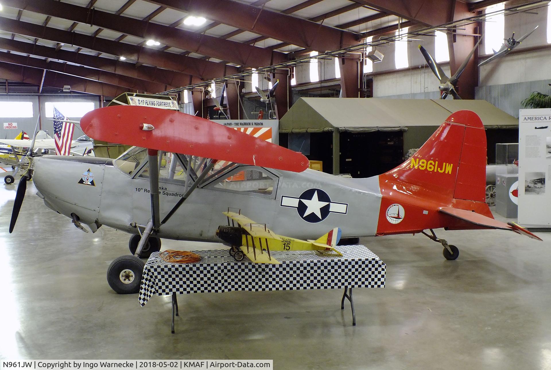 N961JW, 1986 Stinson L-5G Sentinel C/N 44-88001, Stinson (Wilbur) L-5G Sentinel at the Midland Army Air Field Museum, Midland TX