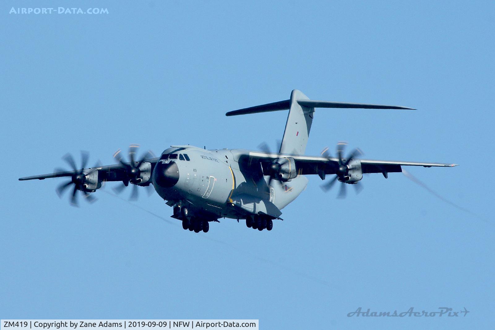 ZM419, 2018 Airbus A400M-180 Atlas C.1 C/N 077, RAF Red Arrows 2019 US tour support aircraft arriving in Fort Worth, TX