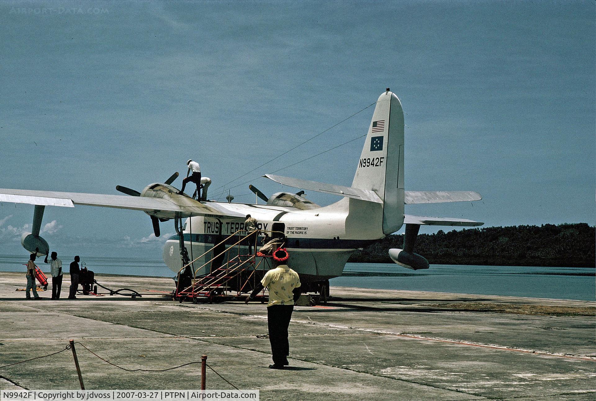 N9942F, Grumman SA-16A Albatross C/N 11, Original airport was this seaplane facility constructed by the Japanese Navy during WWII. THe Trust Territory was served by this weekly SA-16 Albatross.