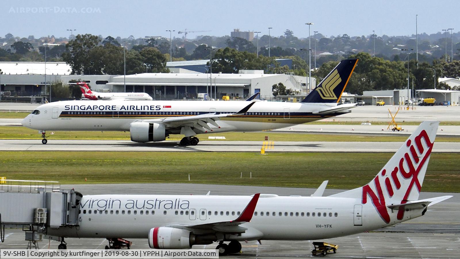 9V-SHB, 2018 Airbus A350-941 C/N 263, Airbus A350-941. SIA 9V-SHB runway 21 YPPH 300819.