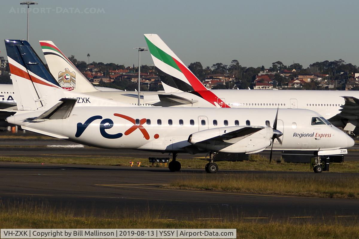 VH-ZXK, 1997 Saab 340B+ C/N 340B-420, taxiing from 3-4R